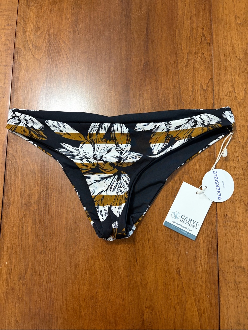 Carve Designs Black, White & Mustard Floral Reversible Bikini Bottom